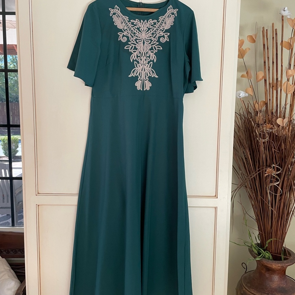 Elegant Green Embroidered Dress